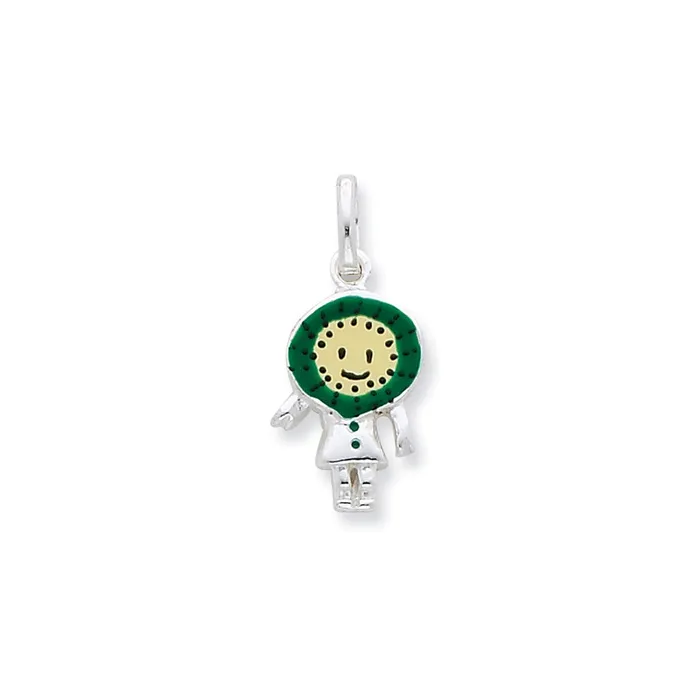 TreasureFineJewelers Rings Sterling Silver Enameled Kiwi Person Charm
