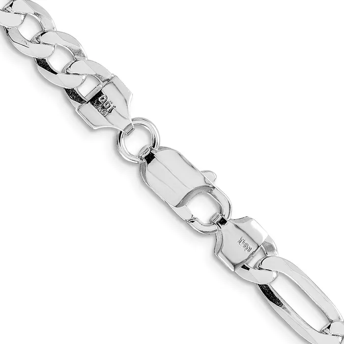 TreasureFineJewelers Rings Sterling Silver Rhodiumplated 75mm Lightweight Flat Figaro Chain