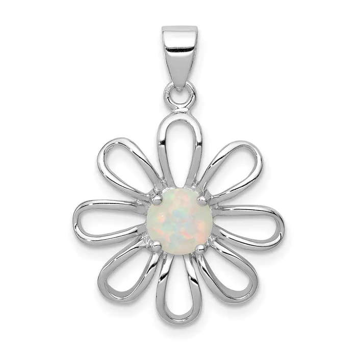 TreasureFineJewelers Rings Sterling Silver rhodium Plated Created Opal Daisy Slide TreasureFineJewelers Rings Sterling Silver rhodium Plated Created Opal Daisy Slide