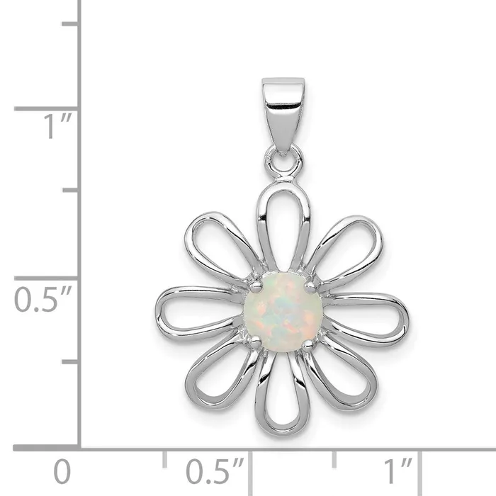 TreasureFineJewelers Rings Sterling Silver rhodium Plated Created Opal Daisy Slide