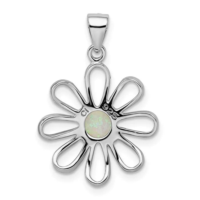 TreasureFineJewelers Rings Sterling Silver rhodium Plated Created Opal Daisy Slide