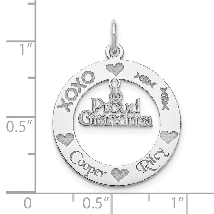 TreasureFineJewelers Rings Sterling Silver Rhodiumplated Personalizable Proud Grandma Charm
