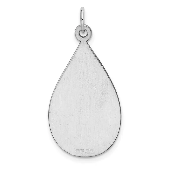 TreasureFineJewelers SS Rhplt Engraveable Teardrop Polished FrontSatin Back Disc Charm Charm Necklaces