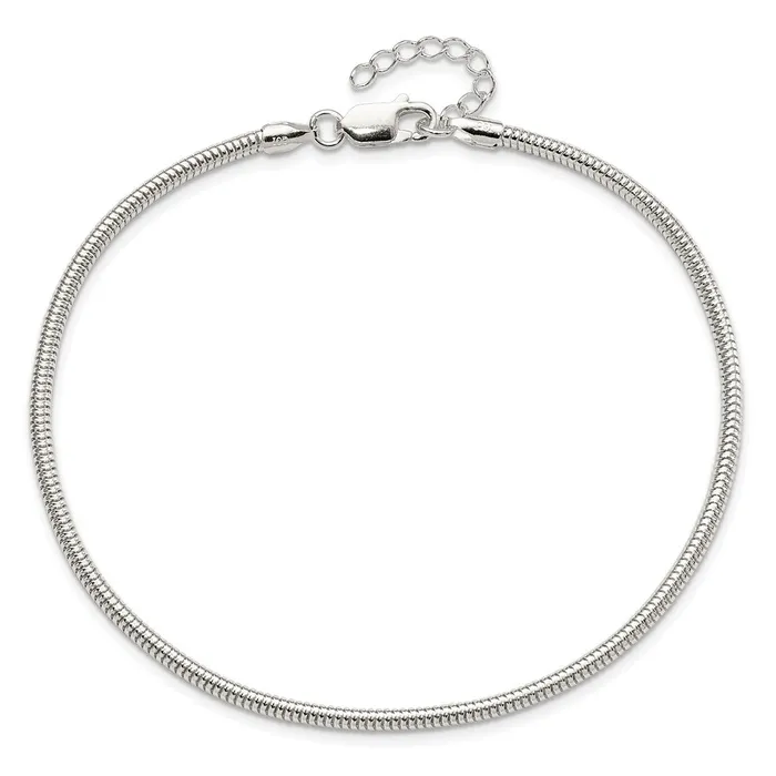 TreasureFineJewelers Sterling Silver 25mm Snake Chain 9in Plus 1in ext Anklet Necklaces