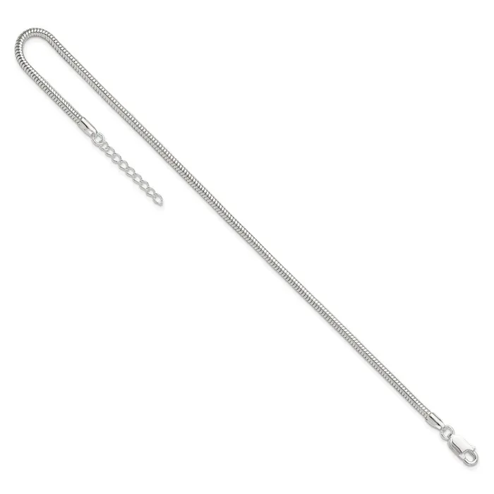 TreasureFineJewelers Sterling Silver 25mm Snake Chain 9in Plus 1in ext Anklet Necklaces