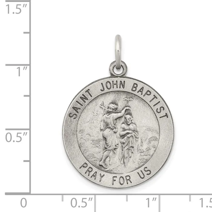 TreasureFineJewelers Sterling Silver Antiqued Saint John the Baptist Medal Rings