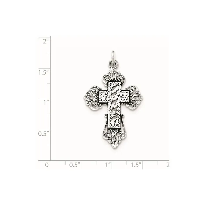 TreasureFineJewelers Sterling Silver Antiqued Textured Designed Edges Cross Pendant Necklaces