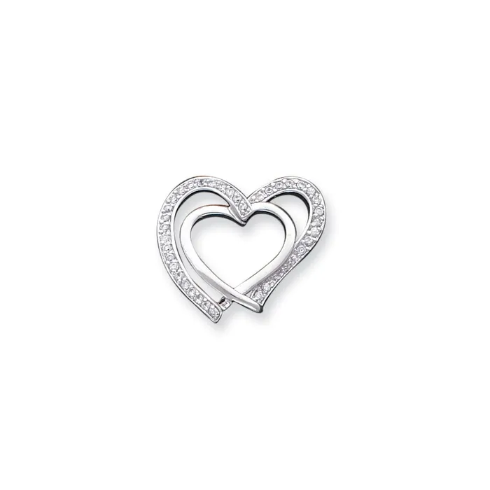 TreasureFineJewelers Sterling Silver CZ Double Heart Pendant Necklaces