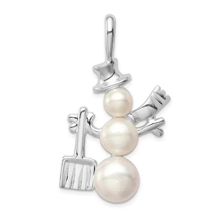 TreasureFineJewelers Sterling Silver FW Cultured Pearl Snowman Pendant Necklaces TreasureFineJewelers Sterling Silver FW Cultured Pearl Snowman Pendant Necklaces