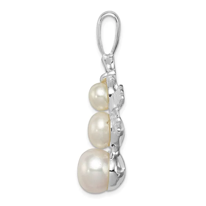TreasureFineJewelers Sterling Silver FW Cultured Pearl Snowman Pendant Necklaces