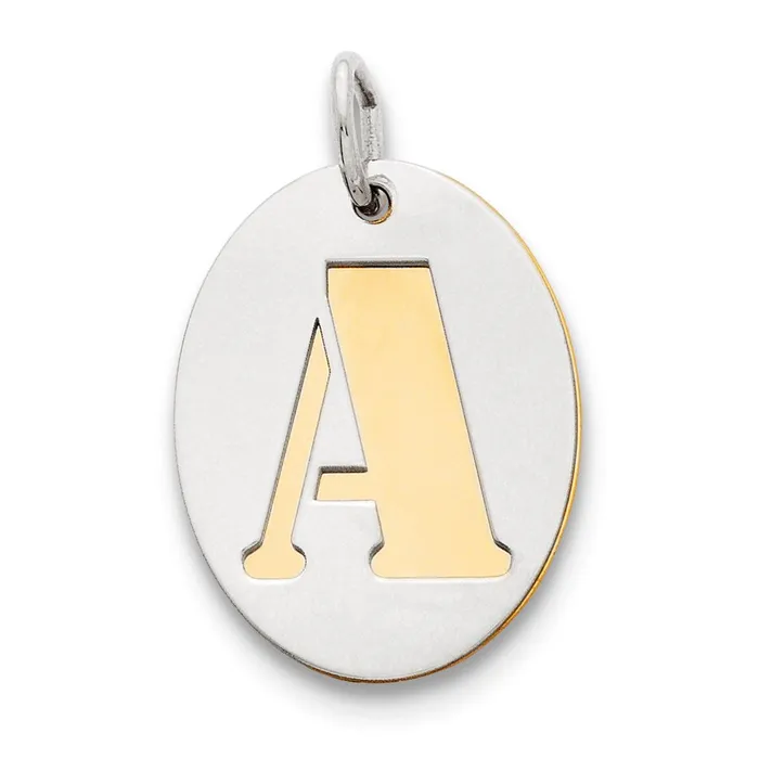 TreasureFineJewelers Sterling Silver GP Initial A Double Plate Oval Charm Necklaces TreasureFineJewelers Sterling Silver GP Initial A Double Plate Oval Charm Necklaces