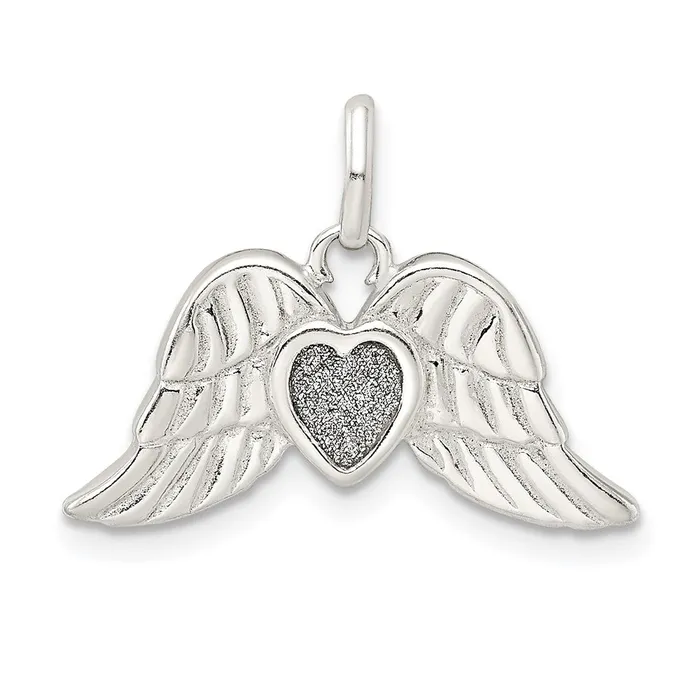 TreasureFineJewelers Sterling Silver Polished Enamel Glitter Fabric Heart wWings Pendant Necklaces TreasureFineJewelers Sterling Silver Polished Enamel Glitter Fabric Heart wWings Pendant Necklaces