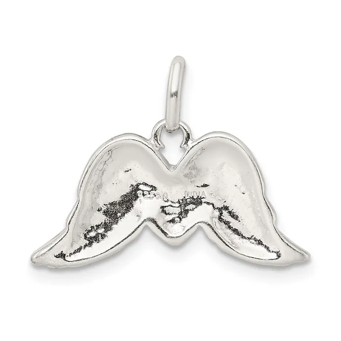 TreasureFineJewelers Sterling Silver Polished Enamel Glitter Fabric Heart wWings Pendant Necklaces