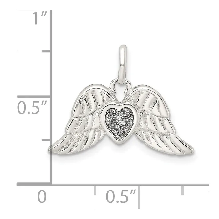 TreasureFineJewelers Sterling Silver Polished Enamel Glitter Fabric Heart wWings Pendant Necklaces