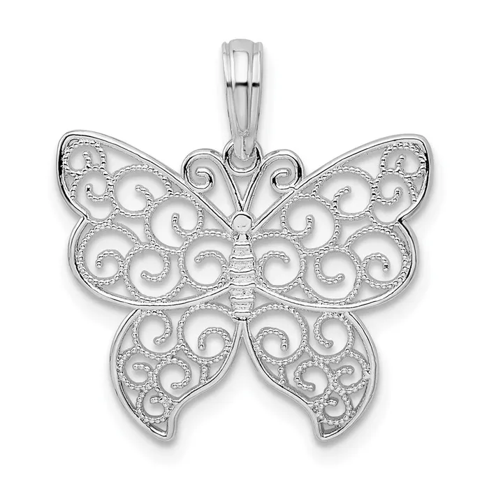 TreasureFineJewelers Sterling Silver Polished Filigree Wing Butterfly Pendant Necklaces TreasureFineJewelers Sterling Silver Polished Filigree Wing Butterfly Pendant Necklaces