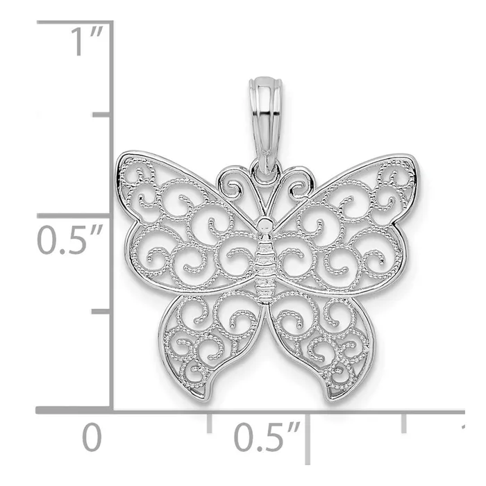 TreasureFineJewelers Sterling Silver Polished Filigree Wing Butterfly Pendant Necklaces