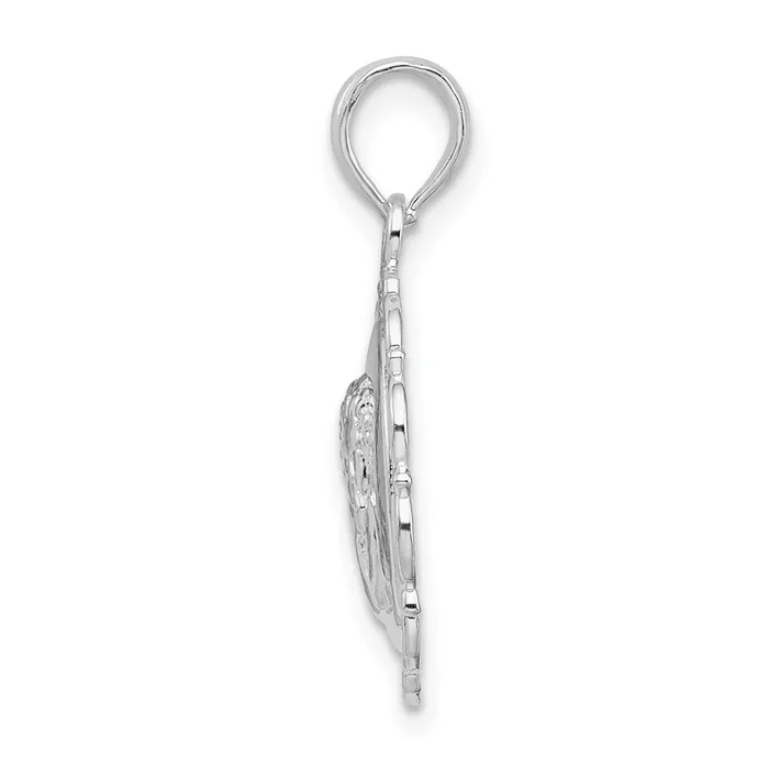 TreasureFineJewelers Sterling Silver Polished Scalloped Edge Angel Pendant Necklaces