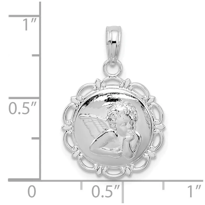 TreasureFineJewelers Sterling Silver Polished Scalloped Edge Angel Pendant Necklaces