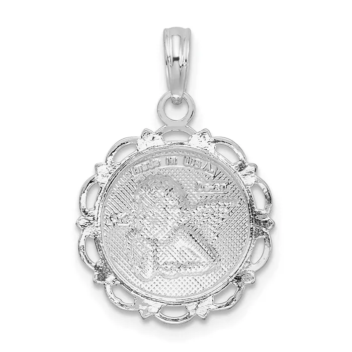 TreasureFineJewelers Sterling Silver Polished Scalloped Edge Angel Pendant Necklaces
