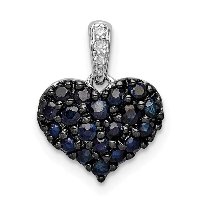 TreasureFineJewelers Sterling Silver Rhodium Diam Sapphire Heart Pendant Necklaces TreasureFineJewelers Sterling Silver Rhodium Diam Sapphire Heart Pendant Necklaces