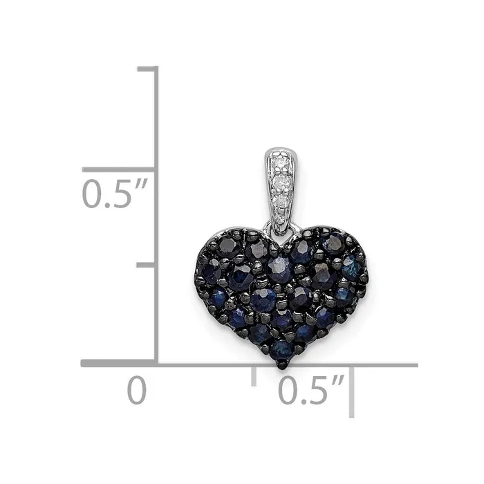 TreasureFineJewelers Sterling Silver Rhodium Diam Sapphire Heart Pendant Necklaces