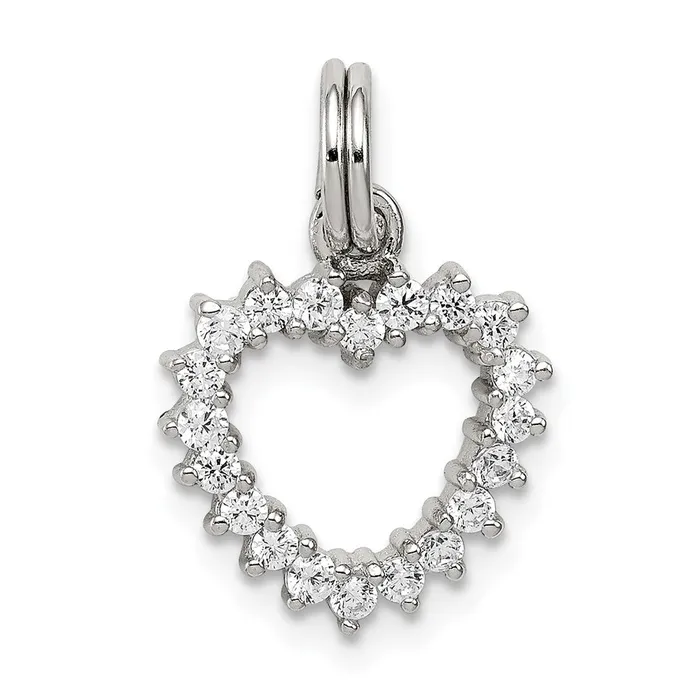 TreasureFineJewelers Sterling Silver Rhodiumplated CZ Heart Charm Rings