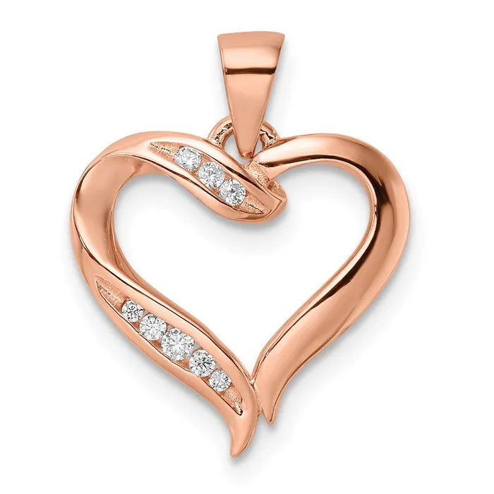 TreasureFineJewelers Sterling Silver Rosetone CZ Open Heart Pendant Rings
