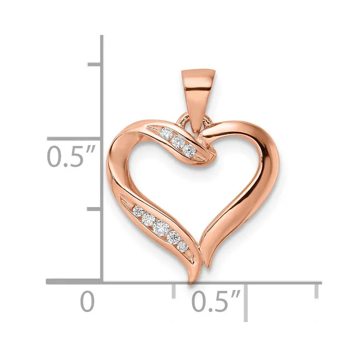 TreasureFineJewelers Sterling Silver Rosetone CZ Open Heart Pendant Rings