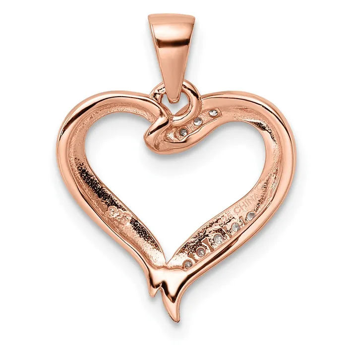 TreasureFineJewelers Sterling Silver Rosetone CZ Open Heart Pendant Rings