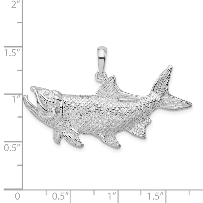 TreasureFineJewelers Sterling Silver Tarpon Fish wOpen Mouth Pendant Rings