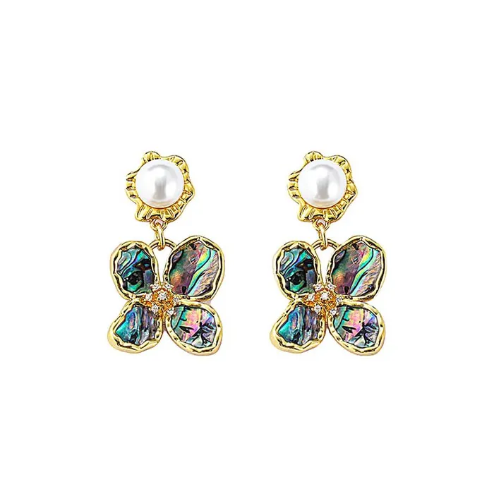 Trendolla Jewelry Copper Abalone Flower Tassel Pearl Earrings Earrings
