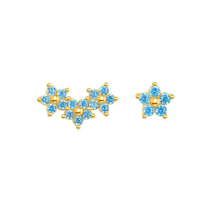 Trendolla Jewelry Earrings 925 Silver Blue Flower CZ Diamond Double Sided Earrings Trendolla Jewelry Earrings 925 Silver Blue Flower CZ Diamond Double Sided Earrings