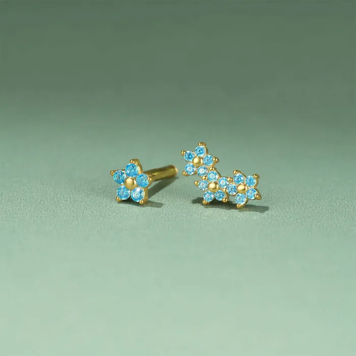 Trendolla Jewelry Earrings 925 Silver Blue Flower CZ Diamond Double Sided Earrings