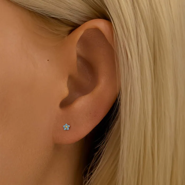 Trendolla Jewelry Earrings 925 Silver Blue Flower CZ Diamond Double Sided Earrings