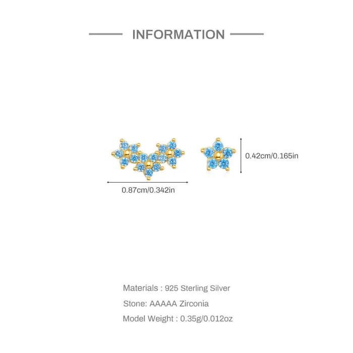 Trendolla Jewelry Earrings 925 Silver Blue Flower CZ Diamond Double Sided Earrings