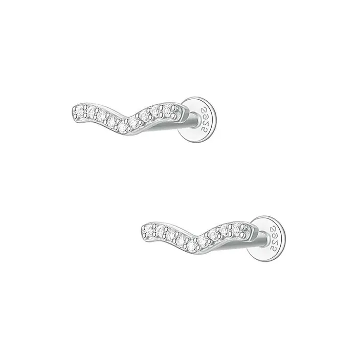 Trendolla Jewelry Earrings 925 Silver Simple Bird Shape CZ Diamond Flat Back Earrings