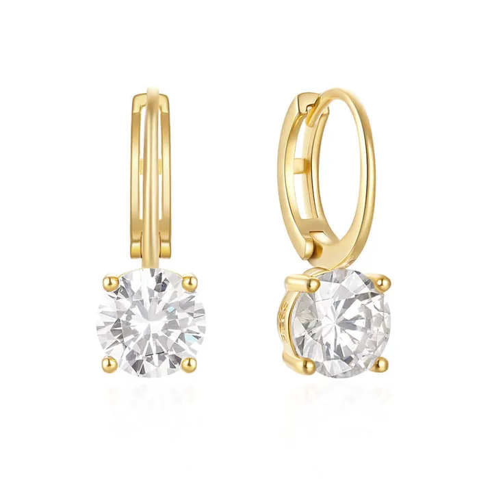 Trendolla Jewelry Earrings Huggie Hoop Earrings with Four Claws CZ Diamond