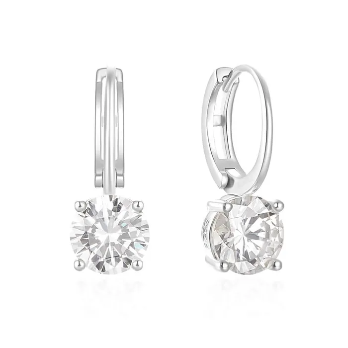 Trendolla Jewelry Earrings Huggie Hoop Earrings with Four Claws CZ Diamond