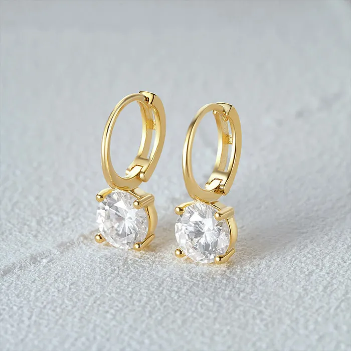 Trendolla Jewelry Earrings Huggie Hoop Earrings with Four Claws CZ Diamond