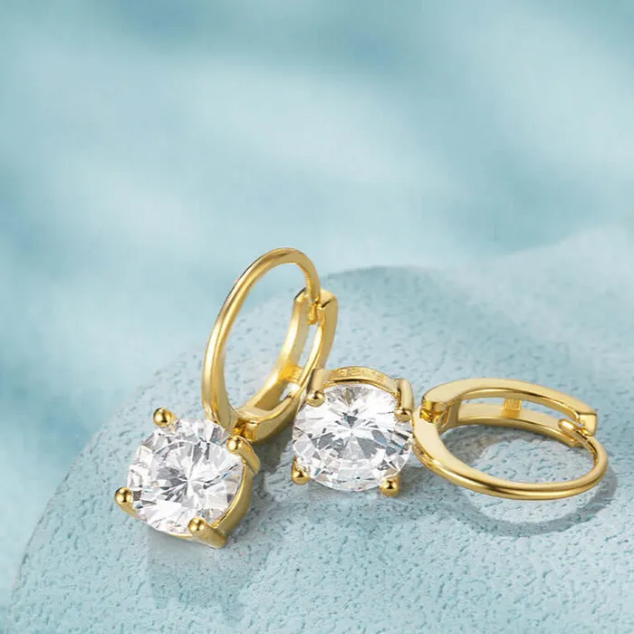 Trendolla Jewelry Earrings Huggie Hoop Earrings with Four Claws CZ Diamond
