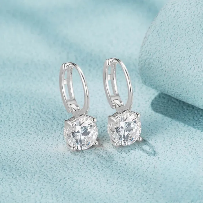 Trendolla Jewelry Earrings Huggie Hoop Earrings with Four Claws CZ Diamond