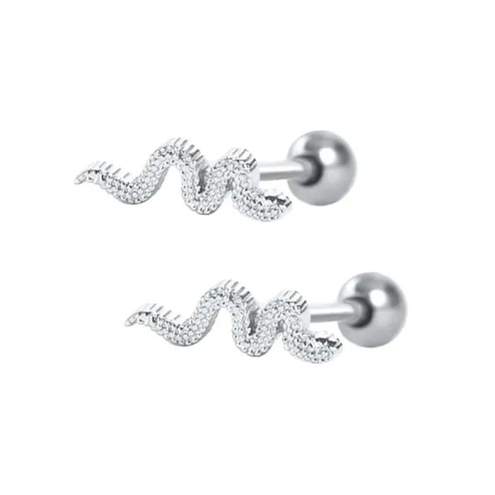 Trendolla Jewelry Earrings Snake Piercing Barbell Ball Back Earrings Sleeper Earrings