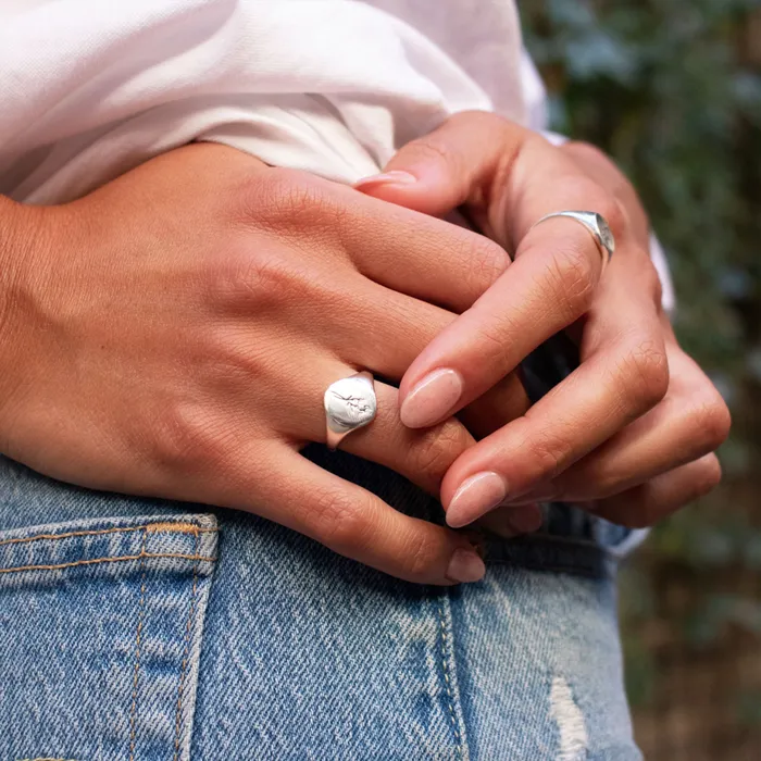 August Birth Flower Signet Ring Silver Lotus Rings