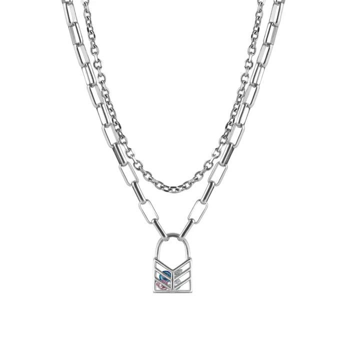 Blackheadshop Necklaces Lovers Interlock Hollow Rhinestone Lock Pendant DoubleLayer Necklace