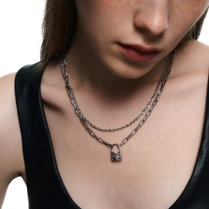 Blackheadshop Necklaces Lovers Interlock Hollow Rhinestone Lock Pendant DoubleLayer Necklace Blackheadshop Necklaces Lovers Interlock Hollow Rhinestone Lock Pendant DoubleLayer Necklace