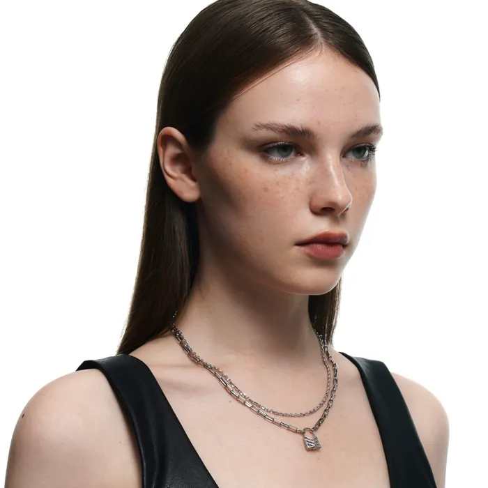Blackheadshop Necklaces Lovers Interlock Hollow Rhinestone Lock Pendant DoubleLayer Necklace Blackheadshop Necklaces Lovers Interlock Hollow Rhinestone Lock Pendant DoubleLayer Necklace