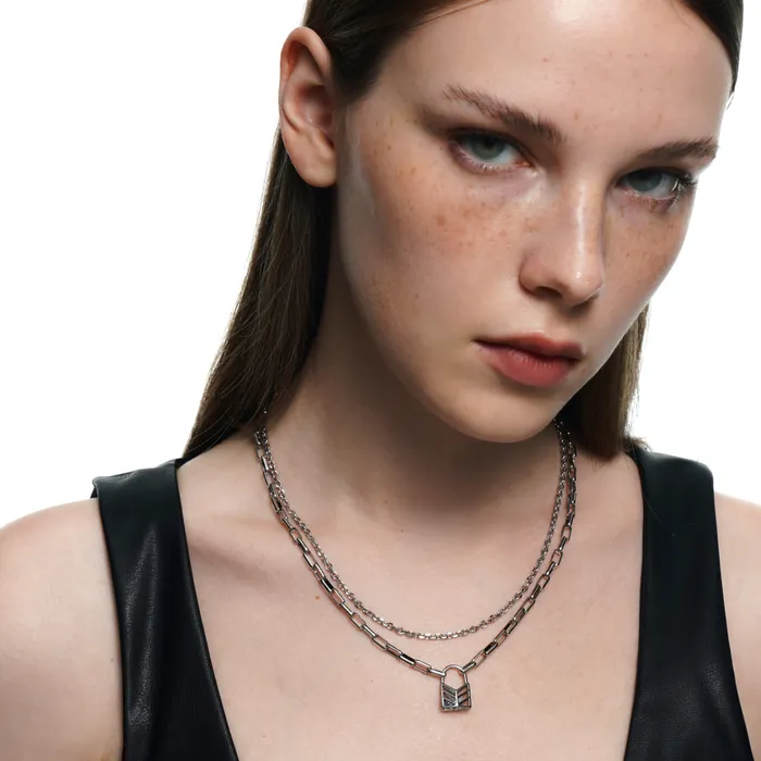 Blackheadshop Necklaces Lovers Interlock Hollow Rhinestone Lock Pendant DoubleLayer Necklace Blackheadshop Necklaces Lovers Interlock Hollow Rhinestone Lock Pendant DoubleLayer Necklace