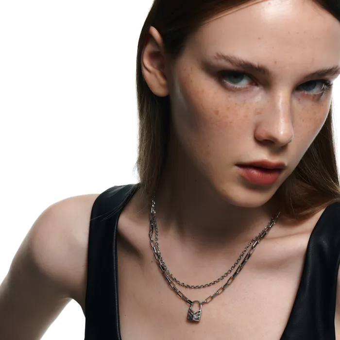 Blackheadshop Necklaces Lovers Interlock Hollow Rhinestone Lock Pendant DoubleLayer Necklace Blackheadshop Necklaces Lovers Interlock Hollow Rhinestone Lock Pendant DoubleLayer Necklace
