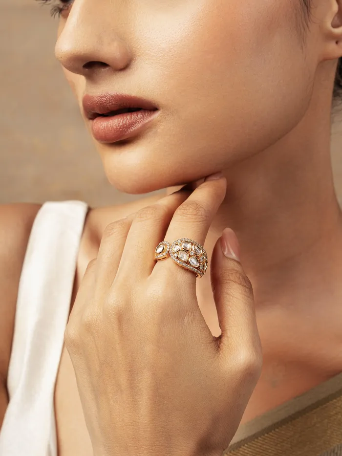 Curio Cottage Meira Kundan Studded Cuff Ring Rings