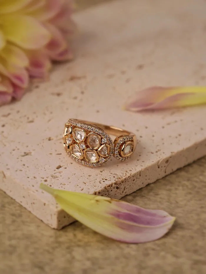 Curio Cottage Meira Kundan Studded Cuff Ring Rings Curio Cottage Meira Kundan Studded Cuff Ring Rings